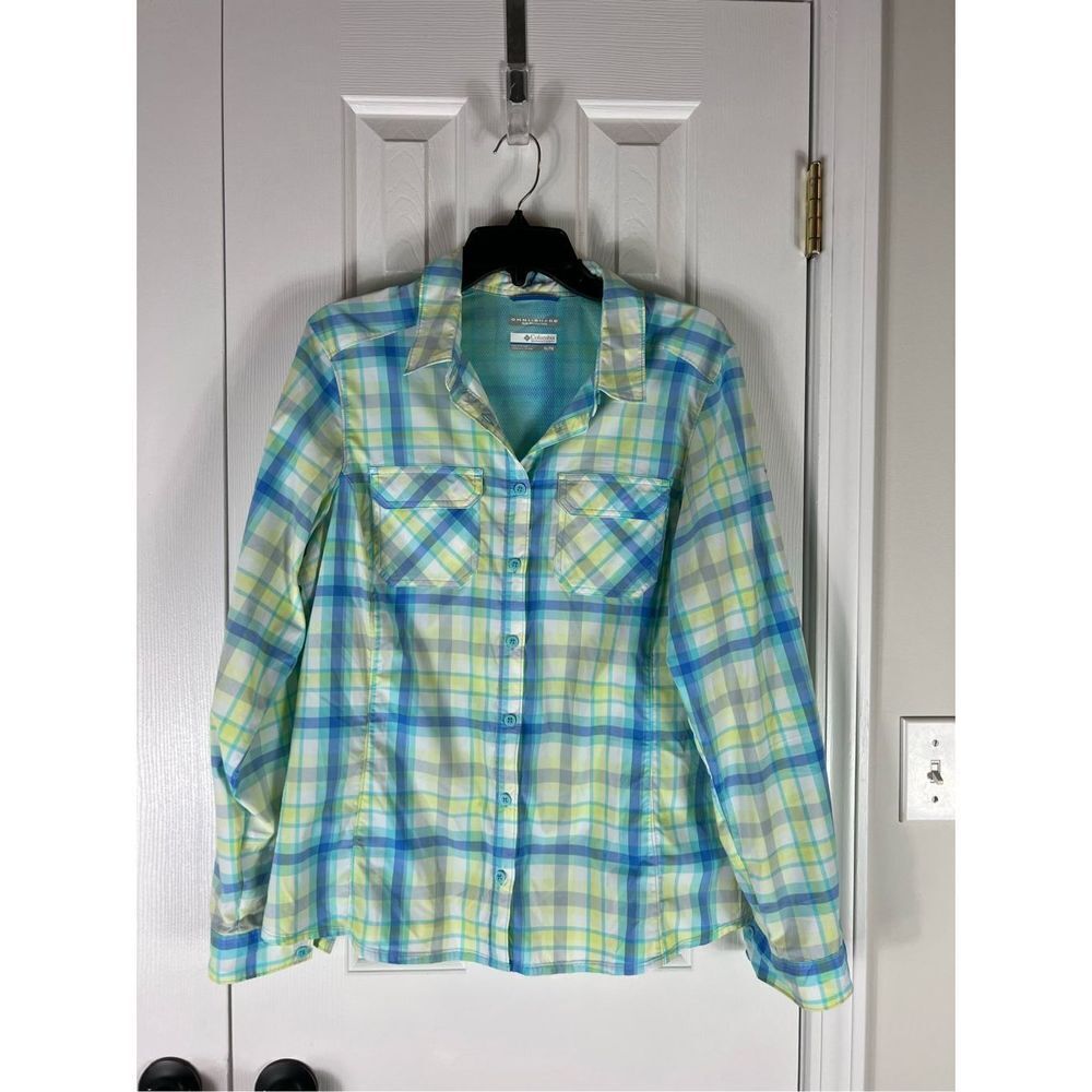 Columbia Women's Blue Green Plaid Button-Up Shirt